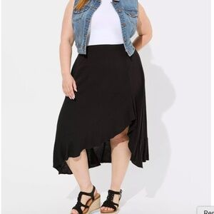 Midi Rayon Slub Hi Low Ruffle Skirt - NWT